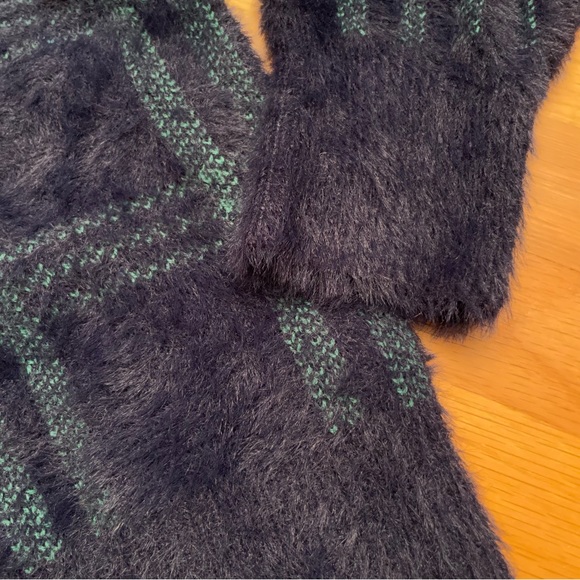 Fuzzy Warm Green + Black Plaid Sweater - Picture 7 of 10